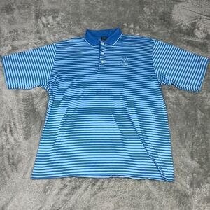 St Andrews Links Polo Shirt Mens Medium Blue Striped Embroidered Golf